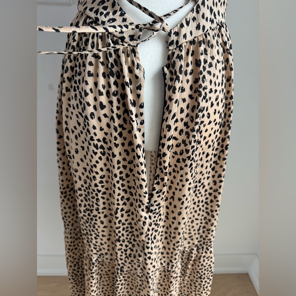 Cupshe‎ Animal Spot Print Tie Back Vneck Lace-up Backless Maxi Slip Dress NEW - Picture 5 of 11